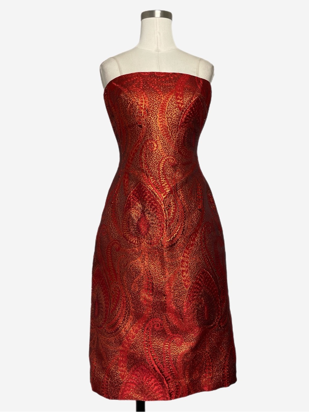 Vintage 90s Sully Bonnelly red metallic paisley brocade mini dress medieval XS/S